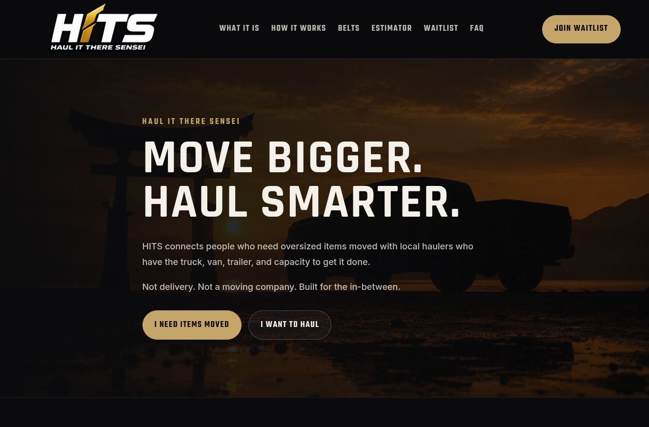 HITS small haul marketplace homepage